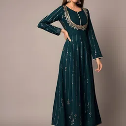 TOP 2 BOTTOM Ethnic Motifs Printed Zari Anarkali Kurta With Trousers & Dupatta image 2
