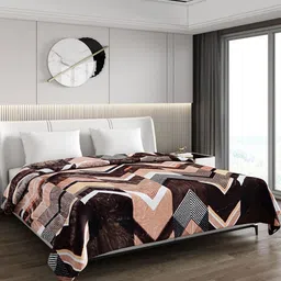 Monte Carlo Brown & White Geometric Printed Heavy Winter Double Bed Blanket-picture-41