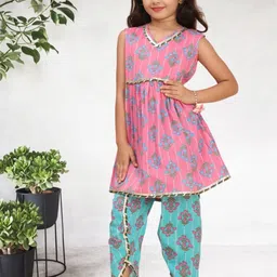 Cutiekins Girls Floral Printed A-Line Kurta with Pyjama image 4