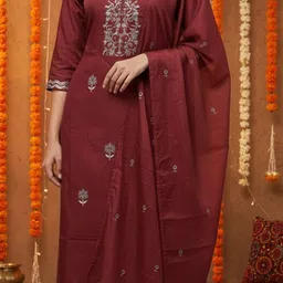 moda rapido Ethnic Motifs Maroon Embroidery Silk Blande Kurta ,Trouser,Duptta image 5