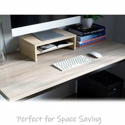 UniAart Monitor Stand Riser Wood PC Monitor Stand with 2-Tier Storage Organizer Desktop Stand for Laptop, Projector, Printer, Small TV Riser Space Saving UFBS0020 Laptop Stand image 2