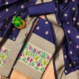 LeeliPeeri Designer Floral Woven Design Zari Banarasi Silk Unstitched Dress Material-picture-8