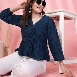BEING NAUGHTY Women Checked Puff Sleeves Empire Top-picture-20