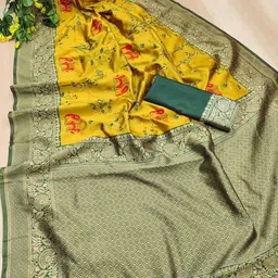 tammu designer Ethnic Motifs Woven Design Zari Saree With Unstiched Blouse image 2