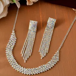 Jewels Nest Stainless Steel Crystals Studded Tasselled Jewellery Set-image-86