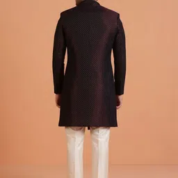 KISAH Men Maroon Self Design Indowestern Sherwani & Trouser Set image 5