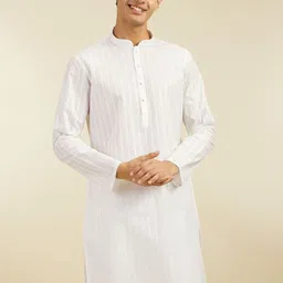 Diwas by Manyavar Striped Woven Design Mandarin Collar Cotton Straight Kurta image 5