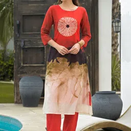 Indo Era Women Printed Regular Pure Cotton Kurta with Trousers image 3