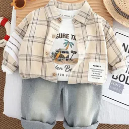 StyleCast x Revolte Boys Checked Shirt Collar Pure Cotton T-shirt and Shirt with Trousers-picture-26