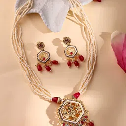 ADIVA 22K Gold-Plated Kundan Stone-Studded & Pearls BeadedTemple JewellerySet-picture-34