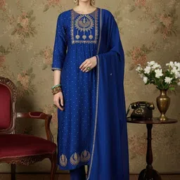 CREEPER Women Ethnic Motifs Embroidered Regular Thread Work Kurta with Trousers & With Dupatta-picture-10