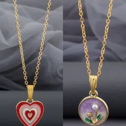 Birado Jewellery Set Of 2 Steel Gold-Plated Beaded Circular Pendants With Chains-image-29