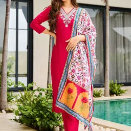 VS MALL Women Floral Embroidered Regular Thread Work Kurta with Trousers & With Dupatta-picture-12
