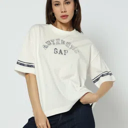 GAP Brand Logo Printed Drop-Shoulder Sleeves Pure Cotton Oversized T-shirt-image-12