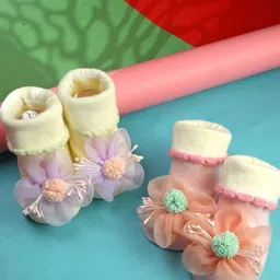 Yellow Bee Infant Girls Pack Of 2 Floral Design Cotton Ankle Length Socks-picture-37