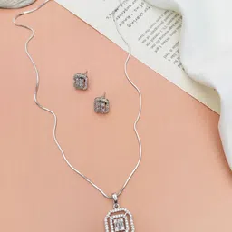 ABDESIGNS Silver-Plated Stone-Studded American Diamond Jewellery Set image 1