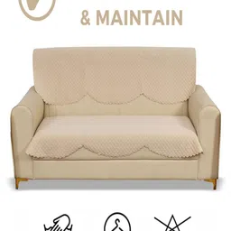 Fashion Throw Beige Checked Velvet 2 Piece Sofa Cover image 5