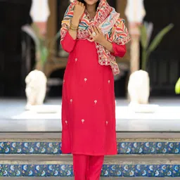 KALINI Women Floral Embroidered Regular Thread Work Kurta with Trousers & With Dupatta-picture-15