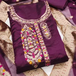 Maroosh Woven Design Embroidered Beads And Stones Unstitched Dress Material image 3