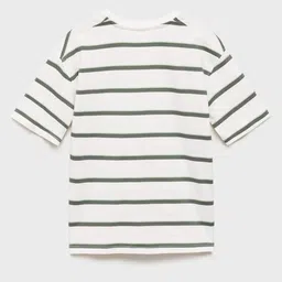 Mango Kids Boys Striped Drop-Shoulder Sleeves Cotton T-shirt image 2