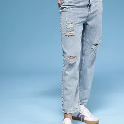 HERE&NOW Women Mom Fit High-Rise Mildly Distressed Jeans-picture-14