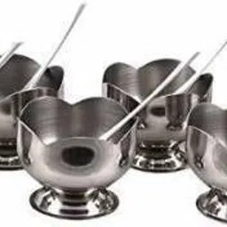 steeple Stainless Steel Dessert Bowl 6 Ice Cream Cup and 6 Spoon Stainless Steel Dessert Bowl (12 PCS) Disposable-picture-23