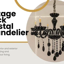swanart Vintage 6-Light Black Crystal Chandelier With Black Beads & Candle-Style Lights Chandelier Ceiling Lamp image 3
