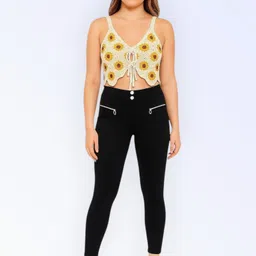 empracee Women Comfort Fit Black Cotton Blend Trousers image 1