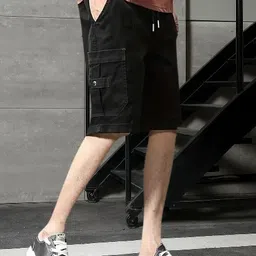 pitzz Solid Men Black Cargo Shorts image 2