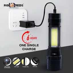pick ur needs Mini Emergency 3 Mode High Bright USB Rechargeable LED+COB Zoomable Torch Light 4 hrs Torch Emergency Light image 3