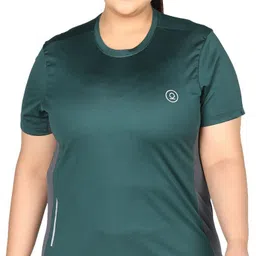 chkokko Women Colorblock Round Neck Polyester Dark Green T-Shirt-picture-17