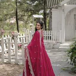 fashion basket Solid Georgette Stitched Flared/A-line Gown image 2