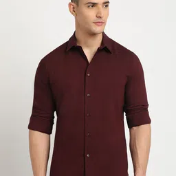 the bear house Men Slim Fit Solid Spread Collar Casual Shirt image 3