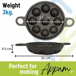 earthfit Appam Pan with Lid and Spatula, Paniyaram Pan, 9 Pit Twin Handle Paniarakkal Set with Lid 0.1 L capacity 23 cm diameter image 2