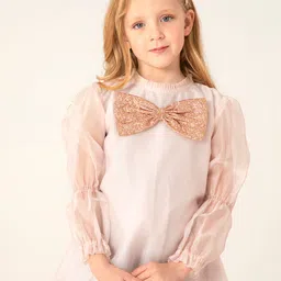 Cherry Crumble Girls Peach-Coloured Puff Sleeves Sustainable A-Line Top-picture-32