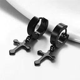 vien Jesus Cross Piercing Stainless Steel Hanging Earrings for Men and Women image 3