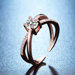 Jewels Galaxy Rose Gold Plated American Diamond Studded Cross Shape Adjustable Finger Ring image 1