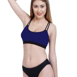 Aamarsh Pack Of 3 Non Padded Cotton Mid-Rise Briefs & Non Padded Bra image 3