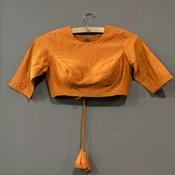 Suta Women Golden Color solid Muga Silk Saree Blouse-image-36