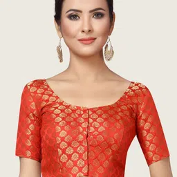 Studio Shringaar Round Neck Short Sleeves Woven-Design Saree Blouse-picture-9