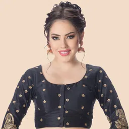 Neckbook Black & Gold-Toned Embroidered Princess Cut Padded Readymade Saree Blouse-picture-35