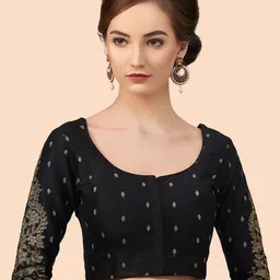 Neckbook Black & Gold-Toned Embroidered Padded Princess Cut Readymade Saree Blouse-picture-18