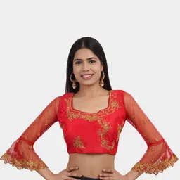 Trendzmy Red Embroidered Silk Saree Blouse-image-45