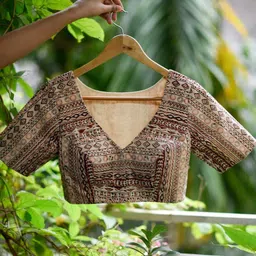 Suta Beige Handblock Print Cotton Saree Blouse-picture-13