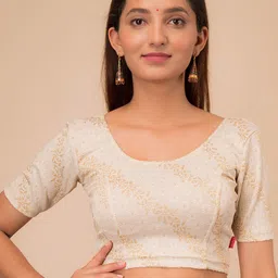 Bindigasm's Advi Woven Design Zari Banarasi Stretchable Readymade Saree Blouse image 2