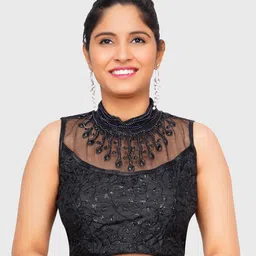 Trendzmy Black Embroidered Saree Blouse-picture-17