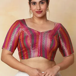 SALWAR STUDIO Sweetheart Neck Brocade Readymade Saree Blouse With Tie -Ups-picture-12