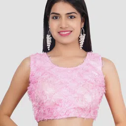 Trendzmy Pink Embroidered Readymade Saree Blouse-picture-40