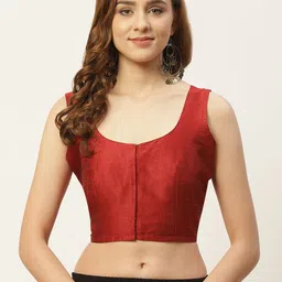 Studio Shringaar Women Maroon Solid Saree Blouse-picture-24