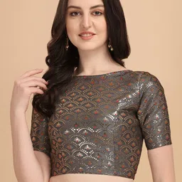 Oomph! Woven Design Boat Neck Zari Saree Blouse-image-60